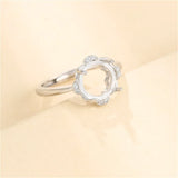 925 Silver Zircon Adjustable Ring Blank for Round Cabochons