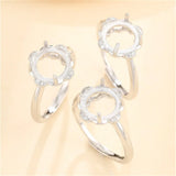 925 Silver Zircon Adjustable Ring Blank for Round Cabochons
