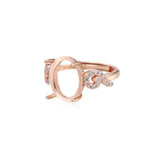 925 Silver Zircon Oval Cabochons Ring Setting, Adjustable Ring Blank