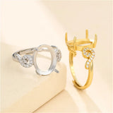 925 Silver Zircon Oval Cabochons Ring Setting, Adjustable Ring Blank