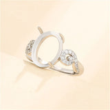 925 Silver Zircon Oval Cabochons Ring Setting, Adjustable Ring Blank