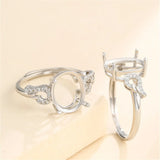 925 Silver Zircon Oval Cabochons Ring Setting Adjustable Ring Base