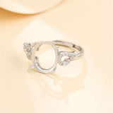 925 Silver Zircon Oval Cabochons Ring Setting Adjustable Ring Base