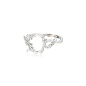 925 Silver Zircon Oval Cabochons Ring Setting Adjustable Ring Base