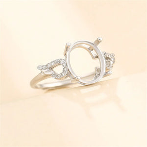 925 Silver Zircon Oval Cabochons Ring Setting Adjustable Ring Base