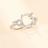 925 Silver Zircon Oval Cabochons Ring Setting Adjustable Ring Base