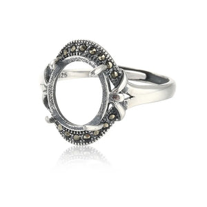 10x12mm Oval Cabochon Ring Setting Thai Silver Adjustable Band SR0004