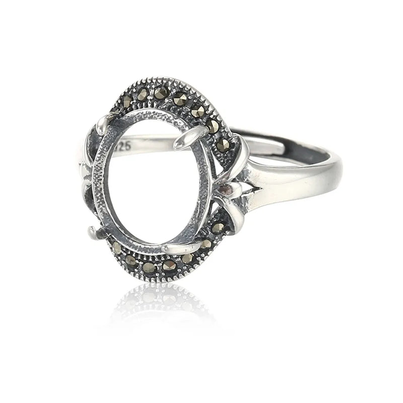 10x12mm Oval Cabochon Ring Setting Thai Silver Adjustable Band SR0004
