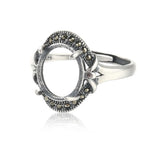 10x12mm Oval Cabochon Ring Setting Thai Silver Adjustable Band SR0004