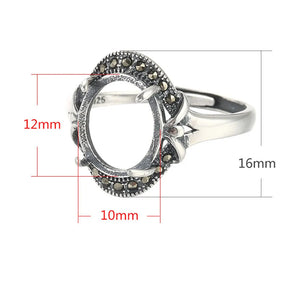 10x12mm Oval Cabochon Ring Setting Thai Silver Adjustable Band SR0004