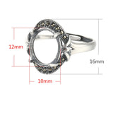 10x12mm Oval Cabochon Ring Setting Thai Silver Adjustable Band SR0004