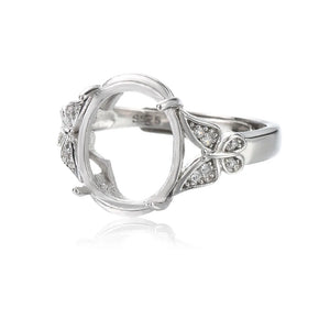 925 Silver Zircon Oval Cabochon Ring Setting Adjustable Band SR0024