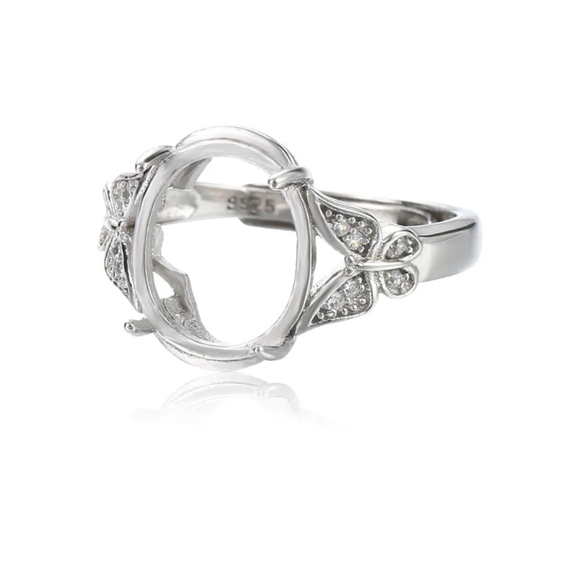 925 Silver Zircon Oval Cabochon Ring Setting Adjustable Band SR0024