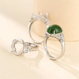 925 Silver Zircon Oval Cabochon Ring Setting Adjustable Band SR0024