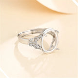 925 Silver Zircon Oval Cabochon Ring Setting Adjustable Band SR0024