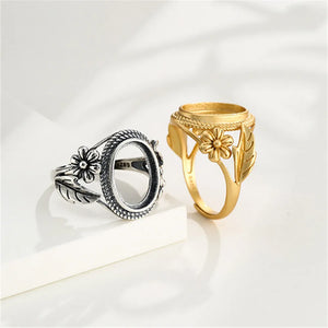 925 Sterling Silver Adjustable Band Ring Base for 10x14mm Oval Cabochons