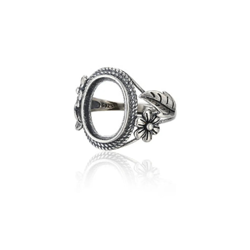 925 Sterling Silver Adjustable Band Ring Base for 10x14mm Oval Cabochons