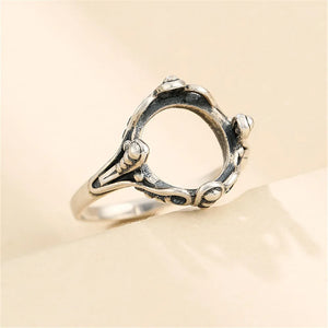 12x12mm Round Cabochon Antique Style Ring Blank Thai Silver Adjustable Base