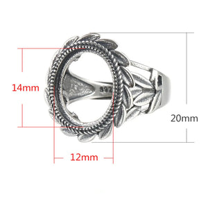 Adjustable Thai Silver Ring Setting for 12x14mm Oval Cabochons