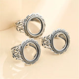 Adjustable Thai Silver Ring Setting for 12x14mm Oval Cabochons