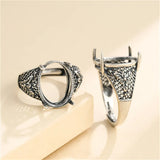 Antique Style 12x15mm Oval Cabochon Ring Blank Thai Silver Adjustable Base