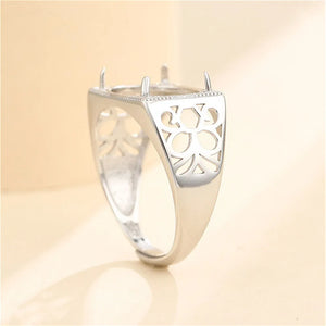 925 Silver Zircon Oval Ring Setting for 12x15mm Cabochons