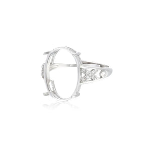 925 Silver Zircon Adjustable Ring Blank for 12x16mm Oval Cabochons