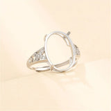 925 Silver Zircon Adjustable Ring Blank for 12x16mm Oval Cabochons