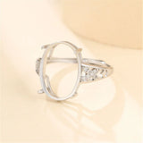 925 Silver Zircon Adjustable Ring Blank for 12x16mm Oval Cabochons