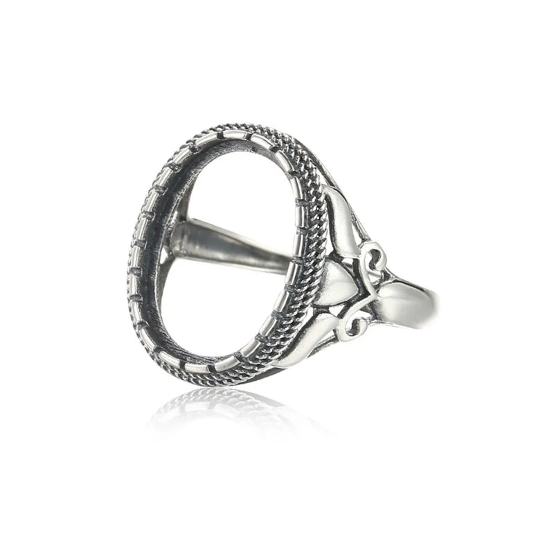 Thai Silver Oval Cabochon Ring Setting Adjustable Band SR0069