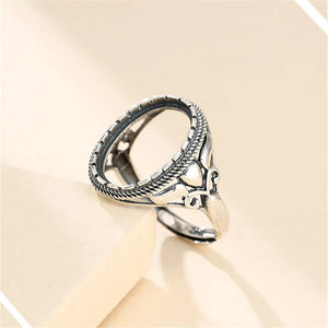 Thai Silver Oval Cabochon Ring Setting Adjustable Band SR0069