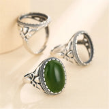 Thai Silver Oval Cabochon Ring Setting Adjustable Band SR0069