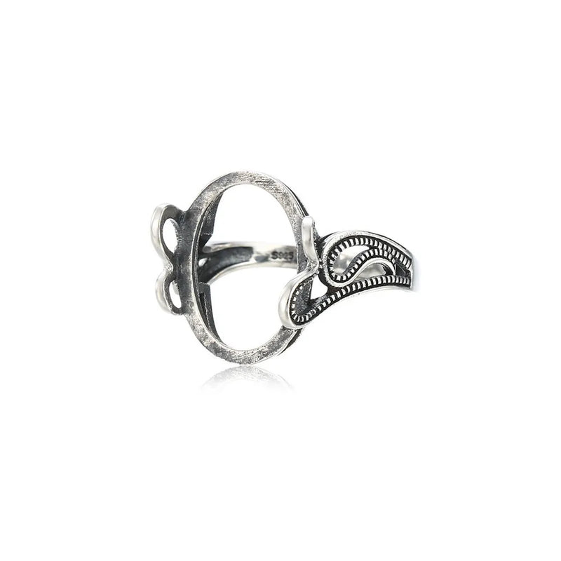 Antique Style 13x17mm Oval Cabochon Sterling Silver Adjustable Ring Base