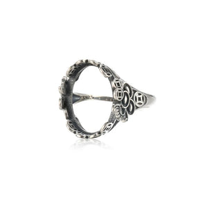 Oval Cabochon Ring Setting 925 Sterling Silver Adjustable Band RB021S