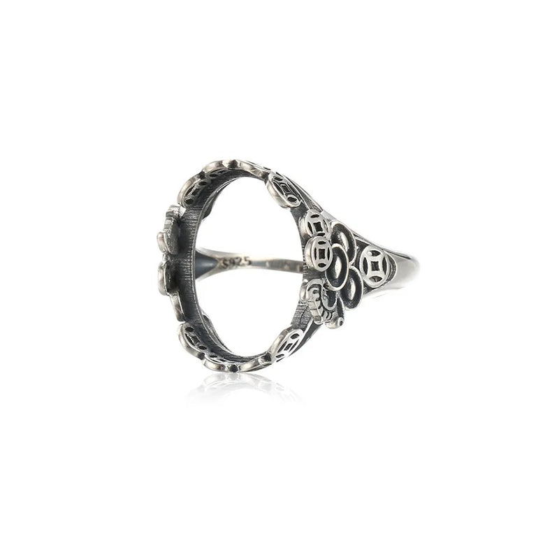 Oval Cabochon Ring Setting 925 Sterling Silver Adjustable Band RB021S