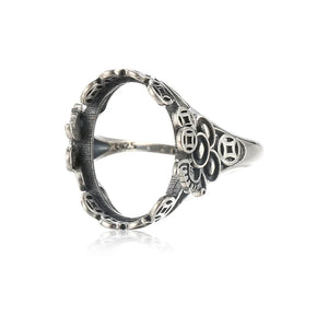 Thai Sterling Silver Oval Cabochon Ring Setting Adjustable Band SR0016