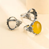 Thai Sterling Silver Oval Cabochon Ring Setting Adjustable Band SR0016