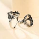 Thai Sterling Silver Oval Cabochon Ring Setting Adjustable Band SR0016