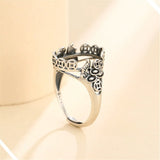 Thai Sterling Silver Oval Cabochon Ring Setting Adjustable Band SR0016