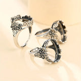 Thai Sterling Silver Oval Cabochon Ring Setting Adjustable Band SR0016