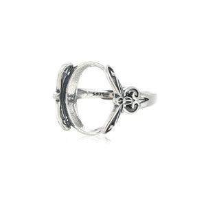 Thai Silver Oval Cabochon Ring Setting Antique Style Adjustable Base SR0349