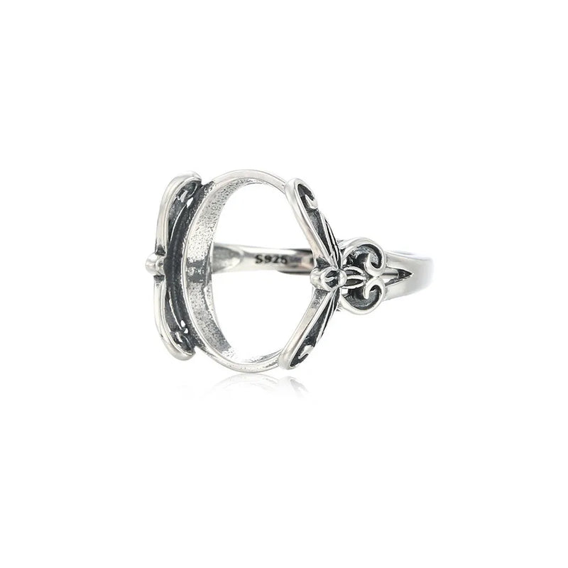 Thai Silver Oval Cabochon Ring Setting Antique Style Adjustable Base SR0349