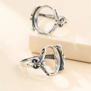 Thai Silver Oval Cabochon Ring Setting Antique Style Adjustable Base SR0349
