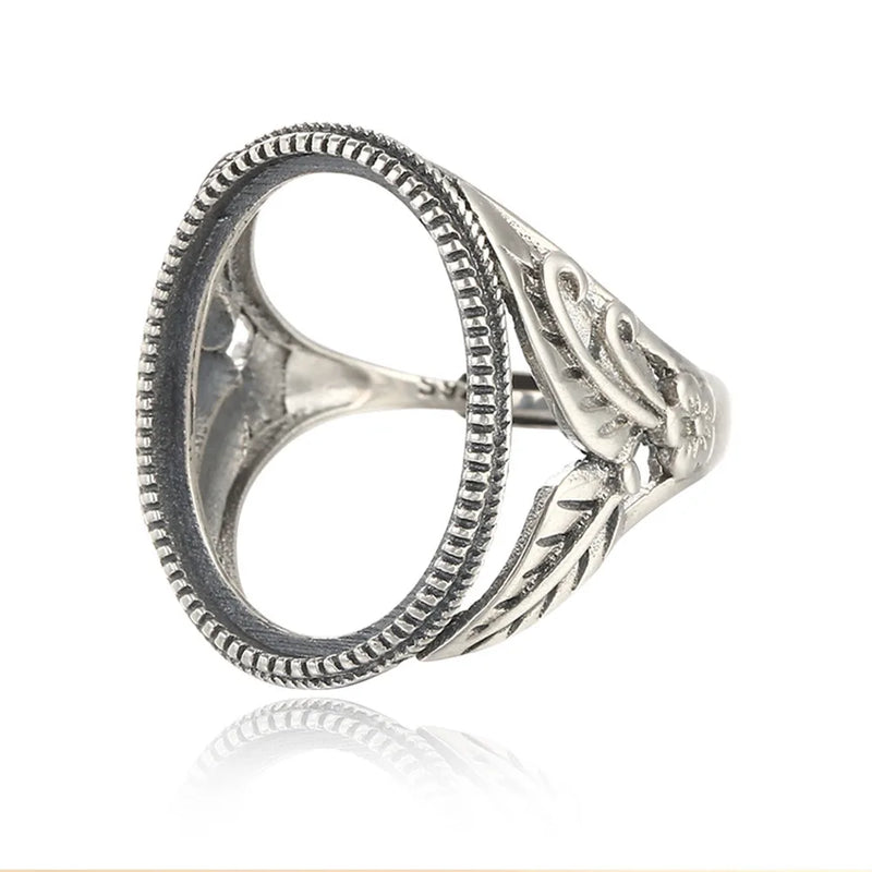 Thai Sterling Silver Adjustable Band Ring Base for 16x21mm Oval Cabochon