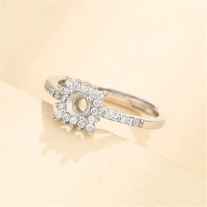 925 Silver Zircon Adjustable Ring Blank for 4x4mm Gemstones SR0115