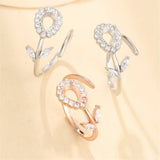 925 Silver Teardrop Cabochon Ring Setting, Zircon Adjustable Ring