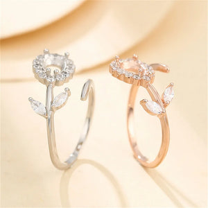 925 Silver Teardrop Cabochon Ring Setting, Zircon Adjustable Ring