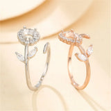 925 Silver Teardrop Cabochon Ring Setting, Zircon Adjustable Ring