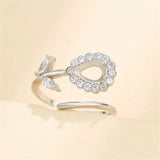 925 Silver Teardrop Cabochon Ring Setting, Zircon Adjustable Ring