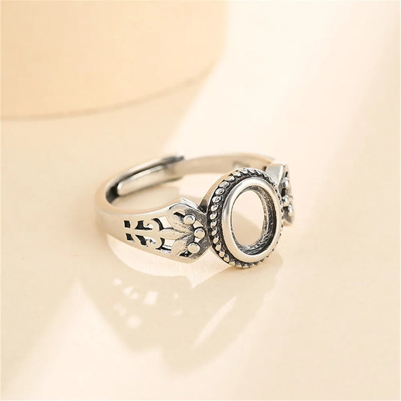 5.5x7.5mm Oval Cabochon Ring Setting Thai Silver Adjustable Band SR0027